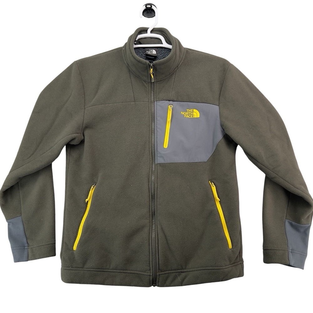 The North Face Men's Full Zip Fleece Jacket Gray Yellow Medium Sherpa Lined Outd